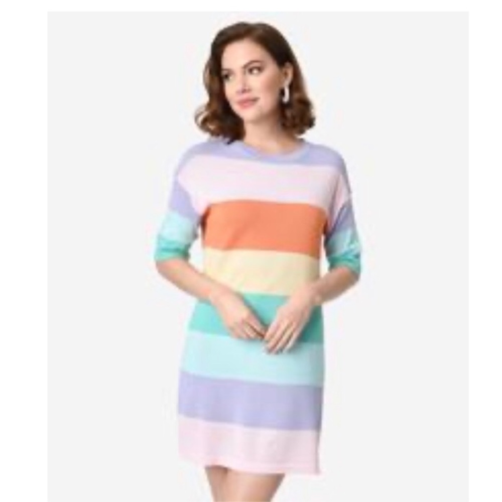 Pastel Rainbow Striped Short Sleeve Dress
